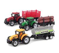 The Magic Toy Shop 3 Piece Farm Tractor & Trailer Toy Set - Durable Plastic Vehicle Playset for Kids Imaginative Farming Play - Great for Indoor & Outdoor Farmyard Fun for Boys & Girls