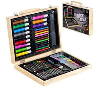 The Magic Toy Shop 67 Pc Kids Art Set With Wooden Case Childrens Colouring Pencils Paints Crayons