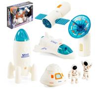 The Magic Toy Shop 7 Pcs Space Exploration Set Toy For Kids With 2 Astronauts Rocket Space Shuttle