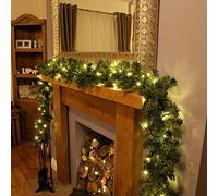 The Magic Toy Shop 9FT Pre-Lit Christmas Garland with Timer - 35 Warm White LED Lights - Battery Operated Artificial Greenery - Indoor & Outdoor Xmas Decoration for Stairs, Fireplace Mantel, Doorway