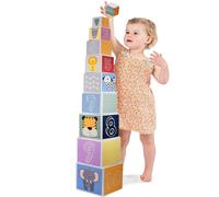 The Magic Toy Shop Kids Baby Nesting & Stacking Colourful Blocks Set with Numbers, Animals, Shapes & Colors, Stack up to 87 cm / 34 inches