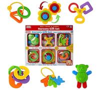 The Magic Toy Shop Baby Rattles and Teethers 6 Piece Set - Newborn Sensory Toys with Textured Surfaces, Moving Parts, Easy to Clean - Great for Motor Skills, Chewing Relief, Babies & Toddlers