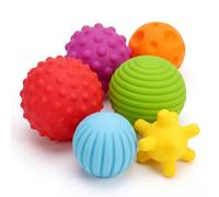 The Magic Toy Shop Baby Sensory Balls Set of 6 - Multi Textured Soft Touch Shapes with Storage Box - Tactile Development, Grasping Practice & Early Infant Learning