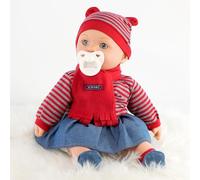 The Magic Toy Shop BiBi Doll 16-Inch Baby Doll with 16 Sounds, Dummy & Blinking Eyes - Realistic Newborn Girl with Soft Vinyl Limbs & Removable Red Outfit - for Girls Ages 18 Months+