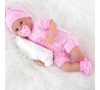 The Magic Toy Shop BiBi Doll 18-Inch Baby Doll Petal with 16 Baby Sounds - Realistic Newborn Girl with Dummy, Soft Vinyl Body & Pink Outfit - for Girls and Boys Age 18 Months+
