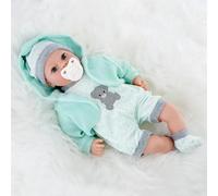 The Magic Toy Shop BiBi Doll 18-Inch Baby Doll Willow with 16 Baby Sounds - Realistic Newborn Boy with Dummy, Soft Fabric Body, Vinyl Limbs & Removable Green Outfit - for Girls & Boys 18 Months+