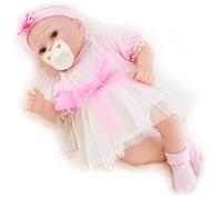 The Magic Toy Shop BiBi Doll Reborn Baby Girl Doll “Begonia” 42cm - Realistic Newborn with Dummy, Bottle & Birth Certificate - Soft Vinyl Limbs, Cloth Body & Removable Pink Outfit