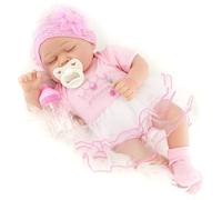 The Magic Toy Shop BiBi Doll Reborn Baby Girl Doll “Cherry” 17-Inch - Realistic Newborn with Sleeping Eyes, Dummy, Bottle & Birth Certificate - Soft Cloth Body, Vinyl Limbs & Removable Outfit