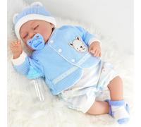 The Magic Toy Shop BiBi Doll Reborn Dolls - 20" Realistic Reborn Baby Boy Periwinkle with Sleeping Eyes, Dummy, Feeding Bottle, Blue Knitted Outfit, Certificate - for Girls and Boys or Adults