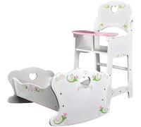 The Magic Toy Shop BiBi Doll Wooden Baby Doll Highchair and Rocking Cradle Set - Furniture for Baby Doll Accessories and Reborn Dolls Accessories - Baby Doll Cot Dolls Crib Dolls Bed Dolls Highchair