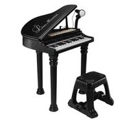 The Magic Toy Shop Black Piano Keyboard for Kids with Stool & Microphone - 31 Keys, LED Lights, Playback, 22 Demo Songs - Small Electric Grand Piano - Musical Instruments for Girls & Boys