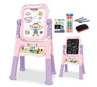 The Magic Toy Shop Children Double Sided Folding Magnetic Drawing Board Easel Colour Chalk Pink
