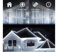Magic Toy Shop Outdoor-Indoor Icicle Lights - 200 LED Xmas Lights, 4.4m, Battery Powered, Water Resistant, Timer, 8 Modes (White)
