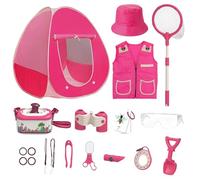 The Magic Toy Shop Kids Adventure & Explorer Kit for Girls - Camping Tent, Costume, Bug Catcher Tools, Whistle, Magnifying Glass, Insect Box - Outdoor Survival Gifts for Kids, Educational Garden Fun