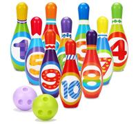 The Magic Toy Shop Kids Bowling Set for Indoor & Outdoor Skittles Game | Bright skittles help toddlers learn coordination. Lightweight pins roll smoothly across carpets or garden lawns.