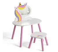 The Magic Toy Shop Kids Dressing Table With Mirror And Stool For Girls Bedroom Unicorn Vanity Set