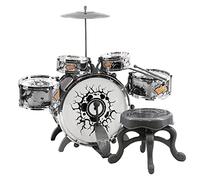 The Magic Toy Shop Kids Drum Kit - Black & White Junior Rock Percussion Set with Stool, Pedal, Sticks, 5 Drums, 1 Cymbal - Beginner Musical Instruments for Boys & Girls 3+