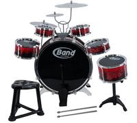The Magic Toy Shop Kids Drum Kit Toddler Musical Instrument Toy Large Beginner Drum Set Stool Red