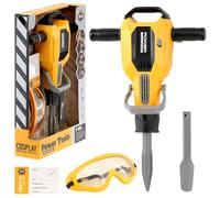 The Magic Toy Shop Kids Jackhammer Toy Battery Powered Drill Toy With Replacement Drill Bit Safety Goggles ID Card Pretend Play Construction Toy With Realstic Sounds