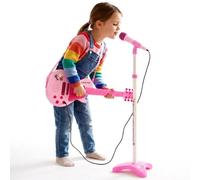 The Magic Toy Shop Kids Pink Electric Guitar & Microphone Set With Adjustable Stand & 6 Strings