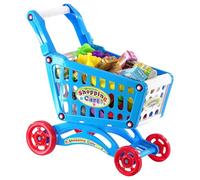 The Magic Toy Shop Kids Shopping Trolley Toy with Accessories - Blue, Pretend Play Food, Grocery Cart, Role Play Fun - Child's Shopping Trolley for Toddlers, Supermarket Toys for Learning