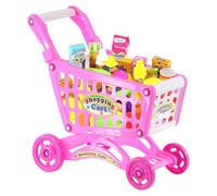 The Magic Toy Shop Kids Shopping Trolley Toy with Accessories - Pink, Pretend Play Food, Grocery Cart, Role Play Fun - Child's Shopping Trolley for Toddlers, Supermarket Toys for Learning