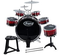 The Magic Toy Shop Large Kids Drum Set - Red & Black Junior Jazz Percussion Kit with 6 Drums, 3 Cymbals, Stool & Pedal - Beginner Musical Instrument Toy for Boys & Girls Age 3+