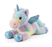 The Magic Toy Shop Large Rainbow Unicorn Teddy 50cm / 20" - Giant Soft Toy & Cuddly Pony Stuffed Animal, Pastel Plush Fur, Sparkling Blue Wings - Great for Kids & Adults, Girls & Boys
