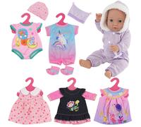 The Magic Toy Shop New Born Baby Doll Set of 6 Outfits 12-16" Baby Dolls Clothes Romper Pink Dress