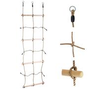 The Magic Toy Shop Rope Ladder Climbing Net for Kids - Safe & Sturdy Cargo Net with Wooden Rungs & Hanging Rings - Outdoor Playground Equipment, Treehouse Accessories, Swing Frame Attachment
