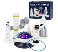 The Magic Toy Shop Rotating Light Up Space Set Toy - Moving and Rotating Base with Lights & Music, Astronaut, Rocket & Shuttle Play Figures - Quoits Ring Toss Game, Space Toys & Gifts for Kids 3+
