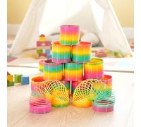 The Magic Toy Shop Set of 12 Large Slinky Toys - Addictive Spring Action Featuring Strong Plastic, Rainbow Coloured - Sensory & Fidget Toys for Party Bag Fillers