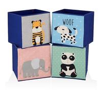 The Magic Toy Shop Set of 4 Cube Storage Boxes with Animal Designs, 30cm