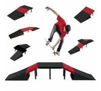 The Magic Toy Shop Skate Ramp Set - 6 Assembly Variations, Red & Black, Anti Slip, Modular & T-Lock System, Easy Setup - Outdoor Adventure for Kids with Bikes, Scooters, Skateboards, RC Cars