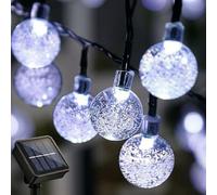 The Magic Toy Shop Solar Crystal Ball String Lights, 8m/26ft, 30 White LEDs - Dusk to Dawn Auto On/Off, 8 Sequences, Water Resistant Solar Powered Fairy Lights - Outdoor Garden Decor, Yard, Patio