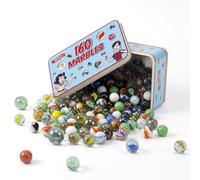 The Magic Toy Shop Traditional Classic Retro Glass Marbles In A Tin 160Pcs Game Assorted Colour