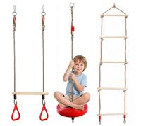 The Magic Toy Shop Trapeze Bar, Rope Ladder & Round Button Swing Seat with Adjustable Ropes - 3-in-1 Weather Resistant Garden Climbing Frame Accessories & Outdoor Play Equipment for Kids, Ages 3+