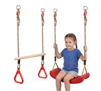 The Magic Toy Shop Trapeze Bar & Swing Seat Set with Adjustable Ropes - 2-in-1 Weather Resistant Garden Climbing Frame Accessories & Red Outdoor Play Equipment for Kids, Ages 3+
