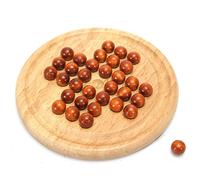 The Magic Toy Shop Wooden Solitaire Board Game 21 cm - Classic Peg Strategy Puzzle with Smooth Wooden Marbles - Traditional One Player Brain Teaser Toy for Kids & Adults
