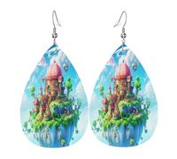 The magical castle in the sky Women's Teardrop Leather Earrings - Lightweight PVC Dangle Earrings, 925 Silver Hooks, Double-Sided Prints | Hypoallergenic Gift