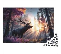 The Magical Elk Shines in The Light,Rätsel Für Erwachsene 1000pcs (75x50cm),Herausforderungsspiele