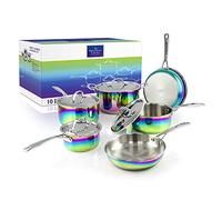 The Magical Kitchen Collection - Iridescent Rainbow Cookware Set - Premium Heavy Duty Stainless Steel and Titanium Pots & Pans Set - Rust Proof, Induction Stove & Oven-Safe (10 Piece)