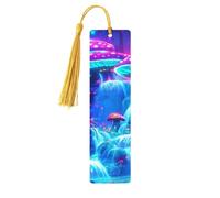 The Magical Mushroom Forest Glows Unique Double-Sided Artwork Printed Wooden Bookmarks, Artistic Book Accessories Birthday Presents for Men Women Presents for Book Lovers