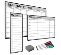 The Magnet Shop #1 Magnetic Whiteboard Planner Pack/Custom Dry Erase Set - Weekly Planner, My List, Monthly Calendar, 4 Dry Wipe Marker Pens, Eraser (Grey, Bundle 1)