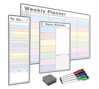The Magnet Shop #1 Magnetic Whiteboard Planner Pack/Custom Dry Erase Set - Weekly Planner, My List, Monthly Calendar, 4 Dry Wipe Marker Pens, Eraser (Pastel, Bundle 3)