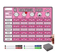 The Magnet Shop A3 Behaviour Chart for Children - Magnetic Star Chart for Inspiring Good Behaviour in Toddlers and Kids, Boys and Girls. with 4 Magnetic Coloured Dry Wipe Pens! (Pink, Star Chart)