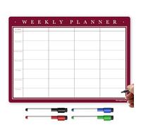 The Magnet Shop A3 Magnetic Weekly Planner and Organiser - Fully Customisable Whiteboard for Family or Business Tasks and Meal Planning - with 4 Free Magnetic Dry Wipe Pen (Claret, A3)