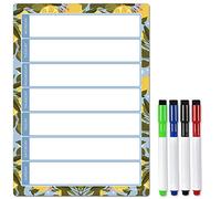 The Magnet Shop A4 Magnetic Weekly Planner and Organiser - Fully Customisable Whiteboard for Family/Business Task and Meal Planning - with Free Pen (Lemons 4 Pens, A4)