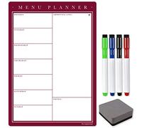 The Magnet Shop Magnetic A3 Weekly Meal Planner - Customisable Whiteboard Planner, Menu, Shopping List and Wall Organiser - with 4 Dry Erase Pens and Eraser (Claret, A3)