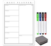 The Magnet Shop Magnetic A3 Weekly Meal Planner - Customisable Whiteboard Planner, Menu, Shopping List and Wall Organiser - with 4 Dry Erase Pens and Eraser (Classic White, A3)